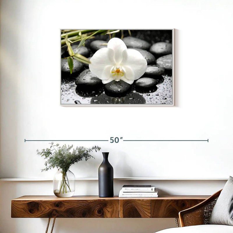Orchidée blanche, Cadre flottant blanc, 31 po x 21 po