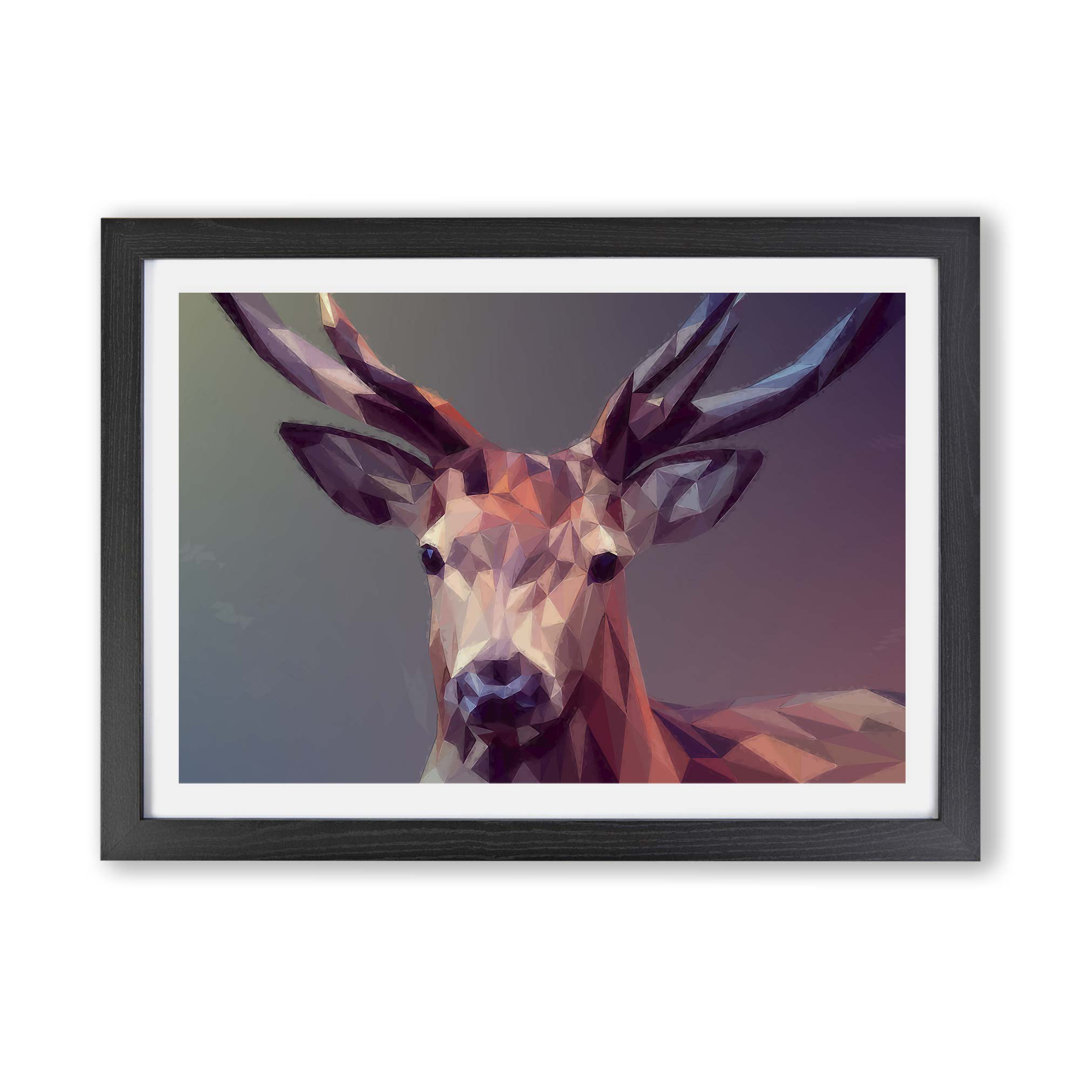 'Geometric Stag Deer' - Picture Frame Painting Print on Paper