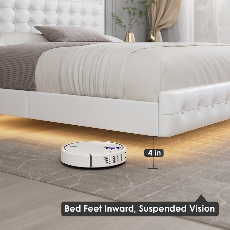 3-Piece Bedroom Sets, Floating Bed Frame With Lighted Headboard & 2 6-Drawer Double Dresser, Queen, White
