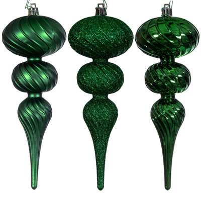 8" Swirl Finial Ornament Assortment. Two matte, two shiny, and two glitter.