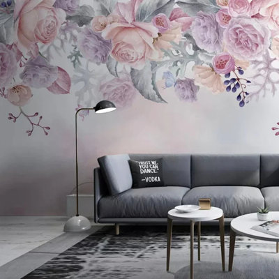 Papier peint floral rose romantique avec roses pastel, décoration murale botanique douce pour la salle à manger du salon de la chambre à coucher