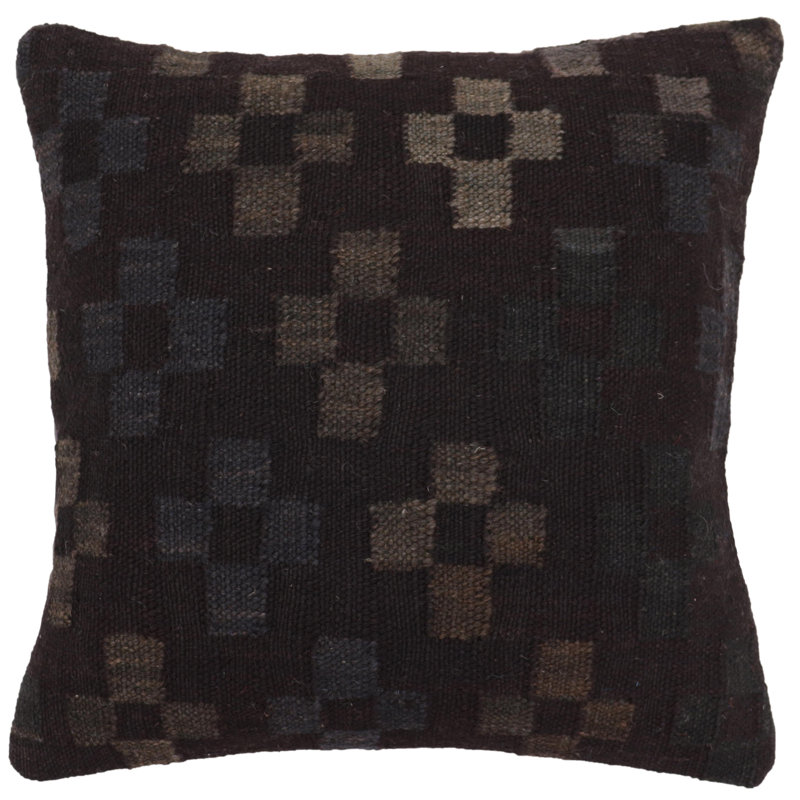 100% Wool Throw Square Pillow Cover & Insert, Black/Blue/Gray/Brown