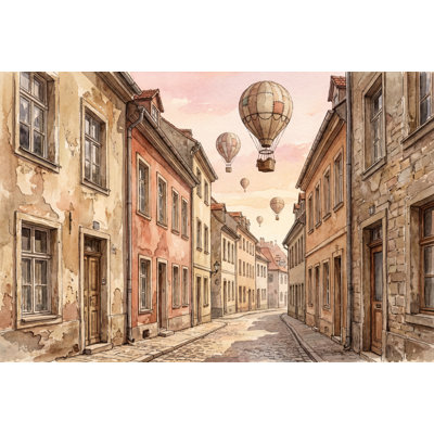 European Architecture Wallpaper Vintage Hot Air Balloons Wall Mural