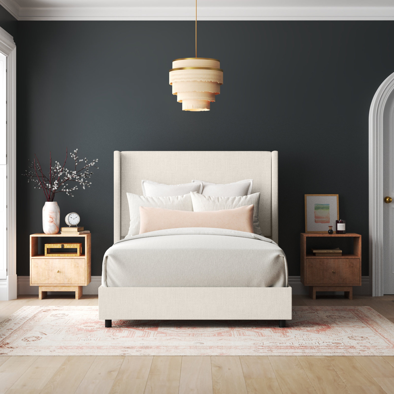 Hanson Upholstered Wingback Bed, Twin, Classic Snow Boucle