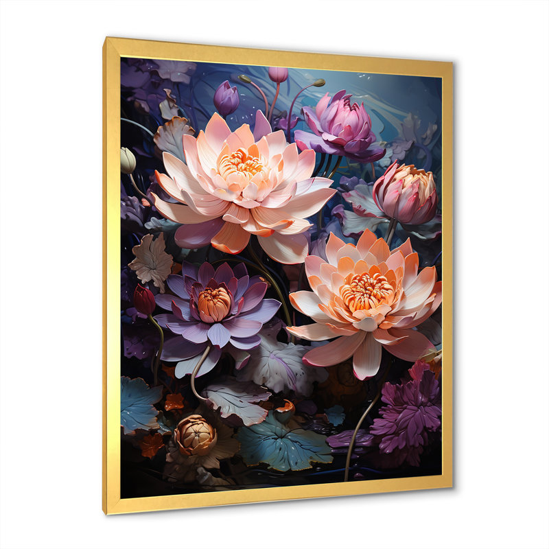 Sacred Lotus Dreams IV - reproduction sur toile, Cadre doré simple, H 32 po x l 24 po x P 1 po
