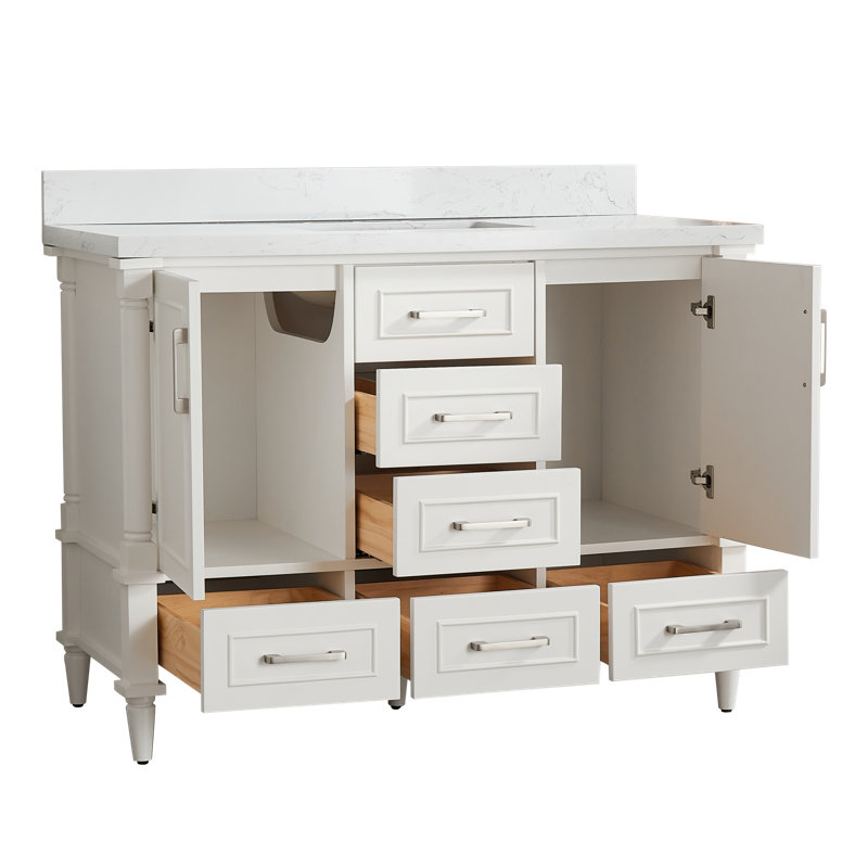 Meuble-lavabo polyvalent en bois massif avec conception autoportante et options à deux poignées