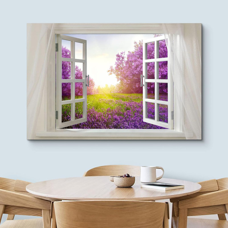«Glimpse Into Beautiful Purple Landscape In Spring Open Window» sur toile, H 16 po x l 24 po
