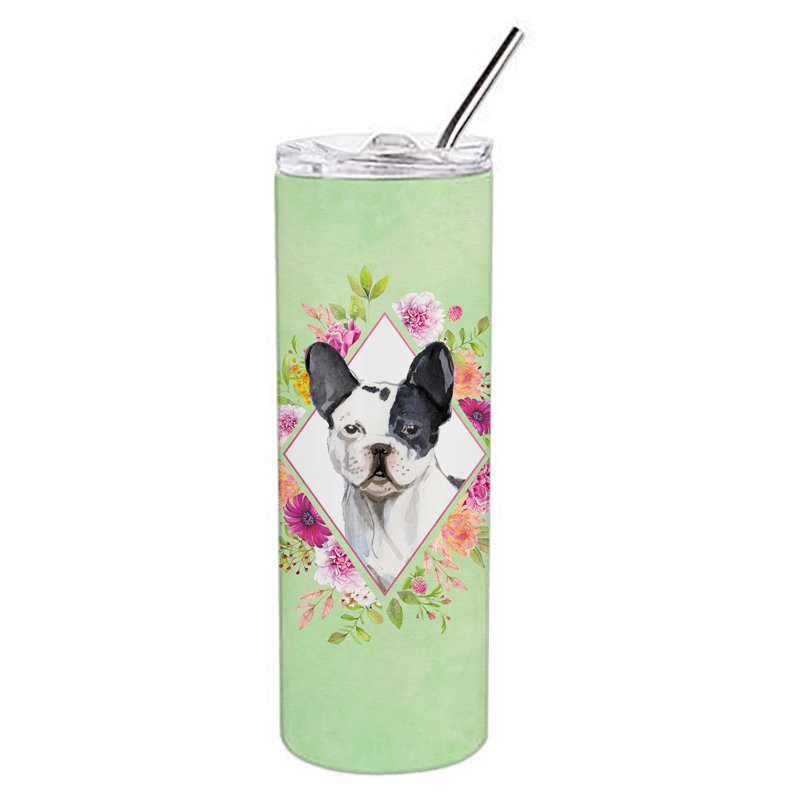 E23BF9F8391D466E9CA4F8DFEBD9A7DB de verre 20 oz à double paroi en acier inoxydable chiot, Frenchie, Vert