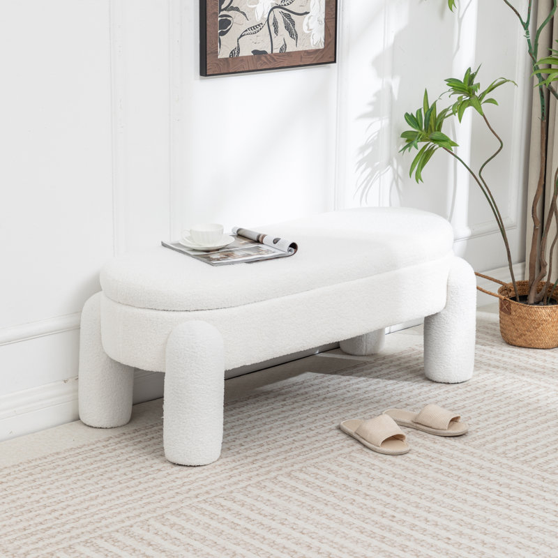 Banc de rangement rembourré à couvercle rabattable pour l'extrémité du lit, Blanc