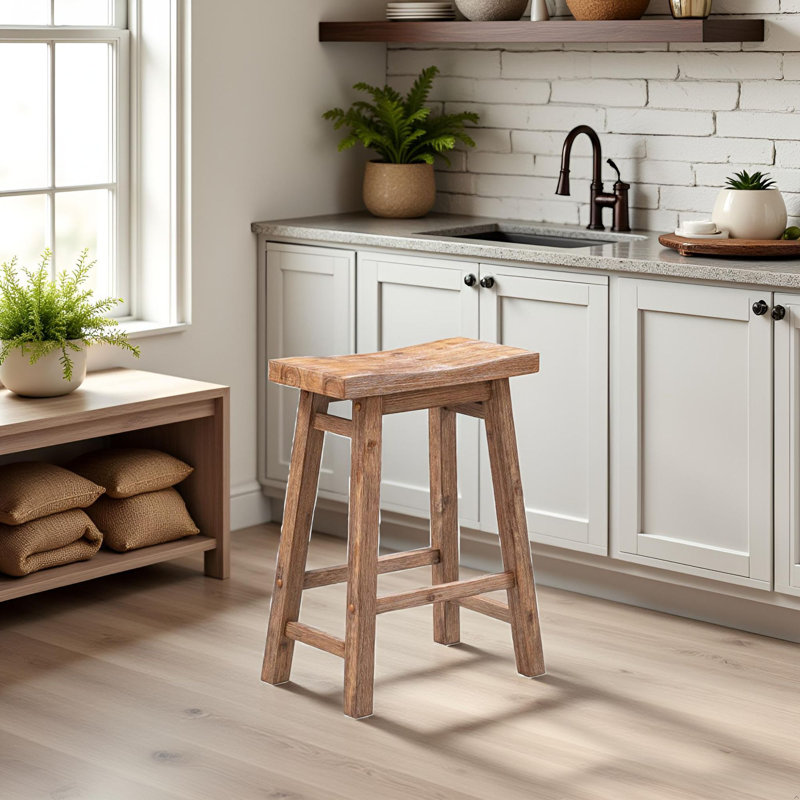 Alessandro Counter Stool with Solid Wood Frame, Barnwood Wire-Brush, Counter Stool (24" Seat Height), 1