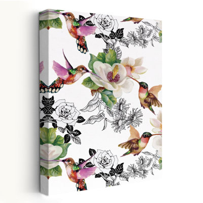 Colibris - Floral, nature morte, oiseaux, fleurs, art