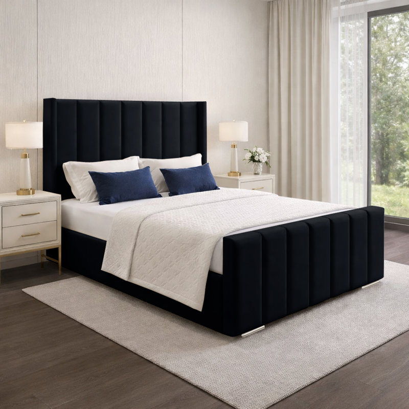 Premium Luxury Wingback Panel Bed Frame, Black, Super King (6')
