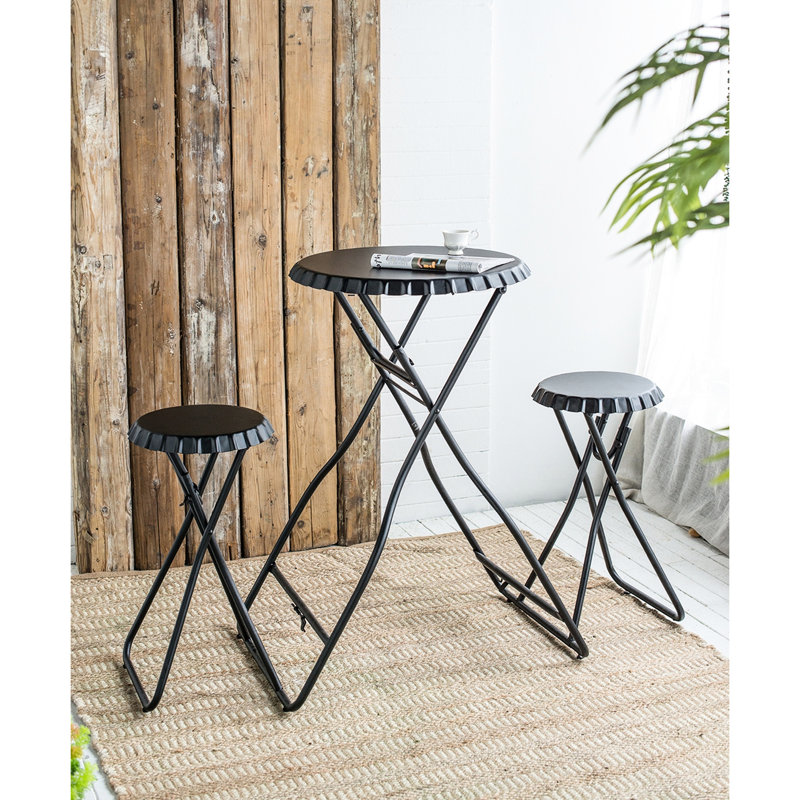 Table d'appoint 57,5 x 23,6 x 39,8 po avec deux sièges, fer noir, décoration d'inspiration industrielle et fabrication en fer, ornement
