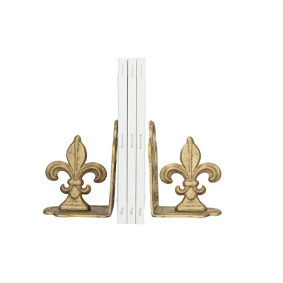 Serre-livres décoratif en métal vieilli fleur de lis