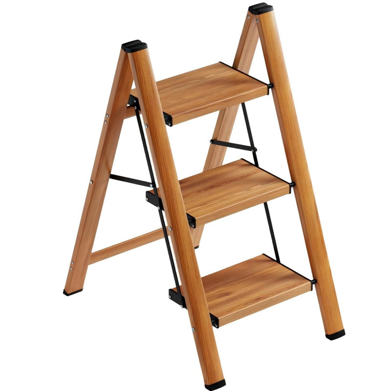 Échelle à 3 marches, escabeau léger pliant, grain de bois