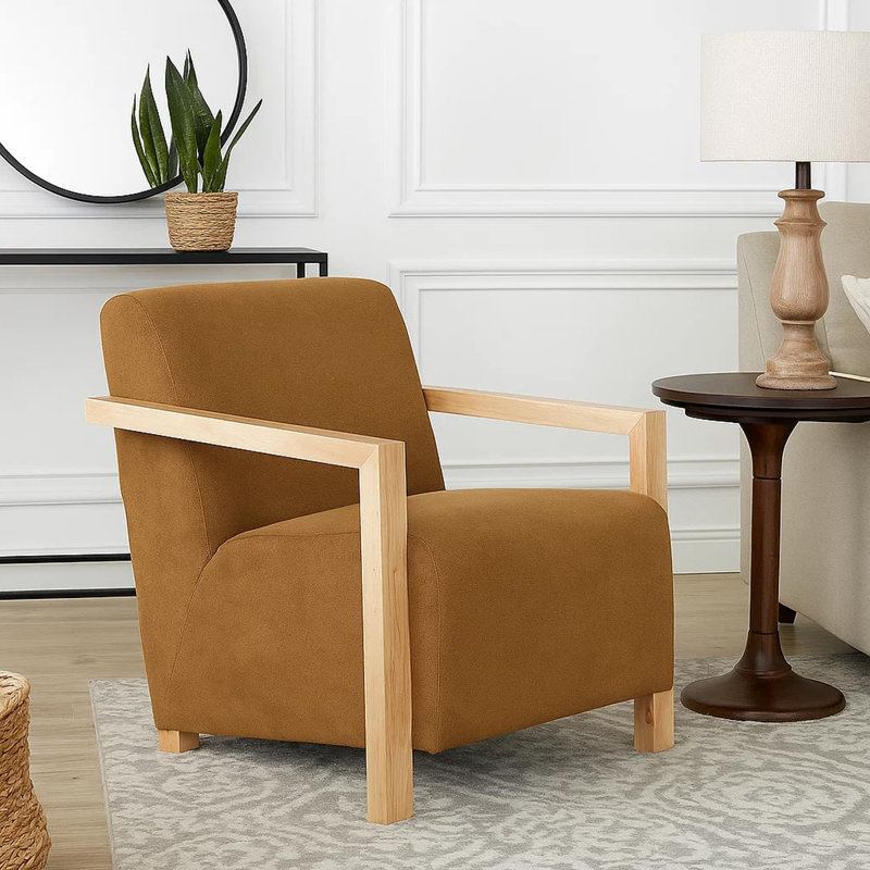 Chaise avec accoudoirs rembourrée Brynnly, Tissu brun