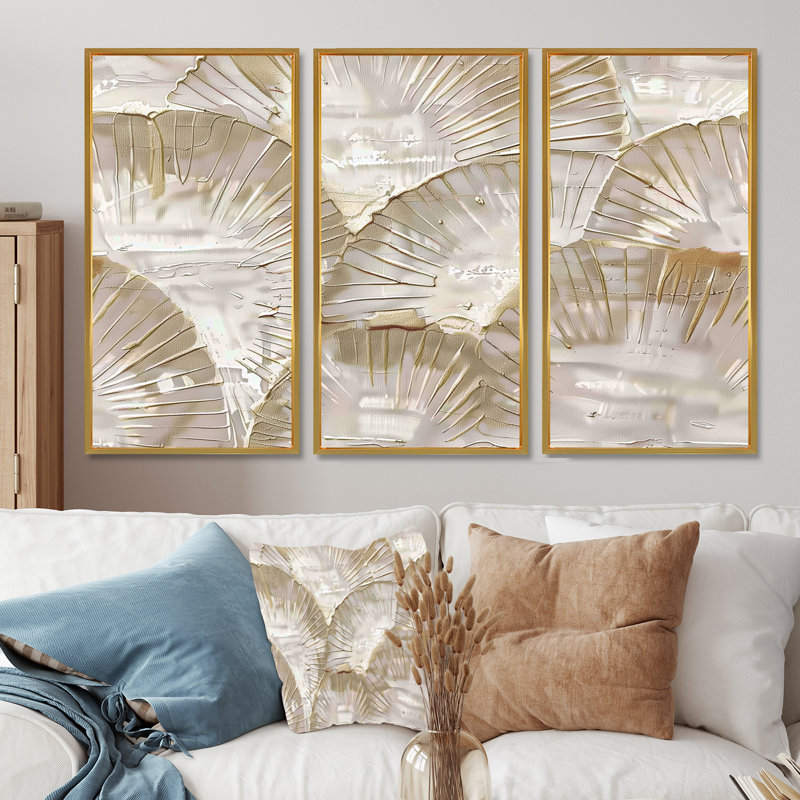 Ensemble de reproductions d'art mural blanc et beige, Gold Floater Framed, H 40 po x l 60 po