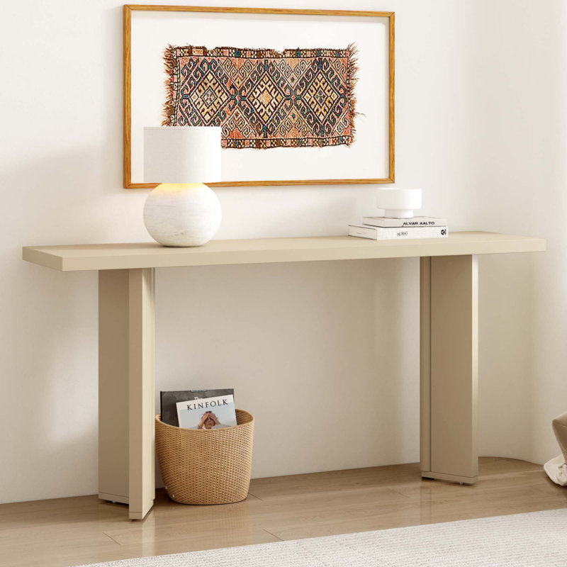 Console avec placage de pin et pieds géométriques, Beige