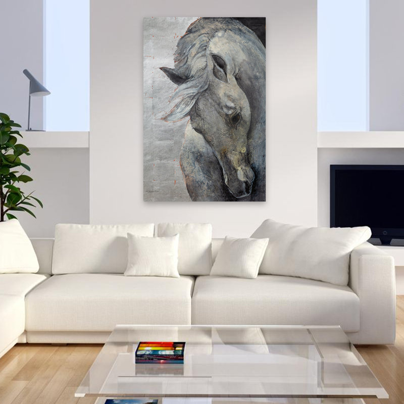 Gris timide sans déchirure, animal contemporain, noir et gris, H 48 po x l 32 po