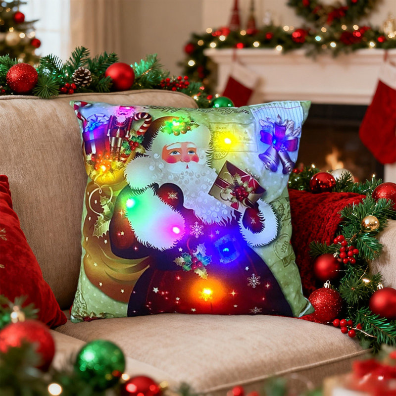 Christmas LED Pillows Holiday Gifts LED Pillows That Can Flash Or Stay On Two Mode Switching Printed Sofa Pillows Cushions Pillowcases