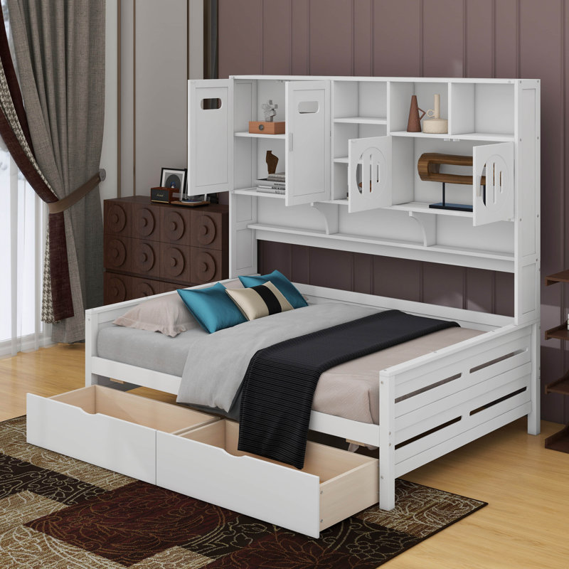 Lit de jour en bois avec tiroirs, Lit double, Blanc