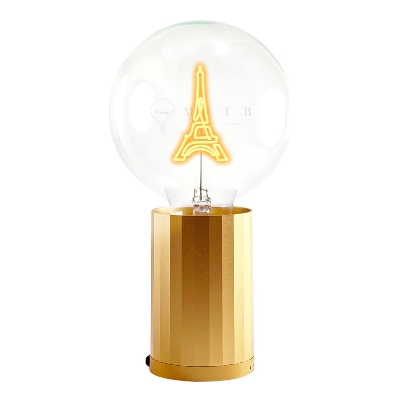 Bulb EIFFEL TOWER Amber with Base Table Lamp PORTABLE, Yellow, Plastic