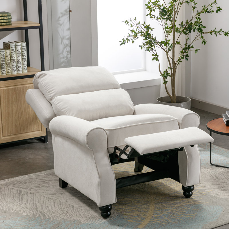 34.5" Classic Fabric Upholstered Push Back Recliner With Wooden Legs (Set Of 3 ), Beige