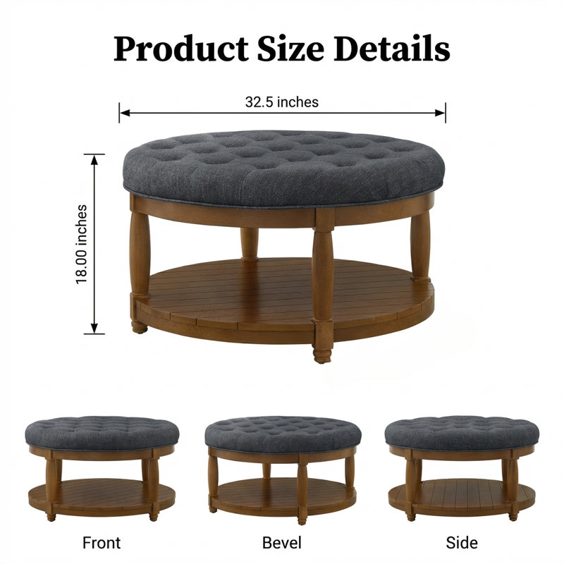 Grande table basse avec repose-pieds capitonné et rembourré avec tablette en bois massif et repose-pieds