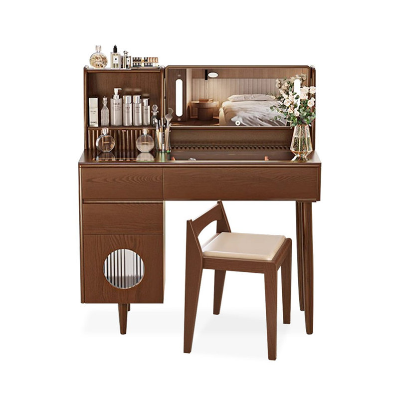 Coiffeuse avec miroir lumineux, 4 tiroirs, 1 chaise