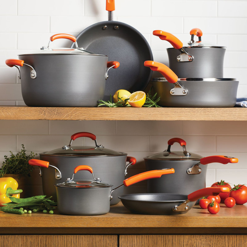 Gray and Orange 14-Piece Nonstick Aluminum Cookware Set