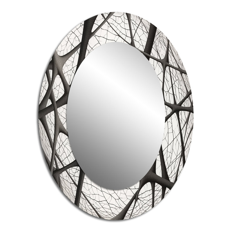 Minimaliste noir et blanc Ix - Grand miroir mural ovale sur métal, 40 po x 30 po