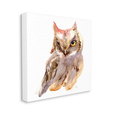«Brown Horned Owl Eye Wink Minimal Bird», art numérique sur toile encadré noir par Verbrugge