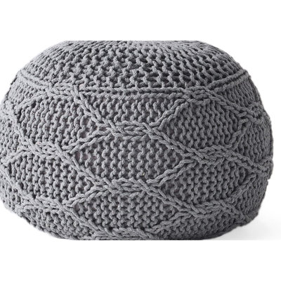 Modern Home Grey Pouf With Classic Knit Weave - 20.02"X20.02"X13.64", No Assembly Covering