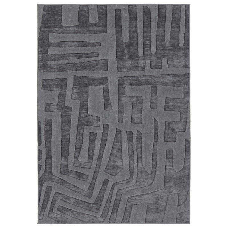 Tapis gris tissé à la machine Wrought Studio ™ Mariora, Rectangle 3 pi 11 po x 5 pi 11 po