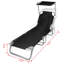Chaise longue d'extérieur pliable avec auvent, acier 74 po, noir