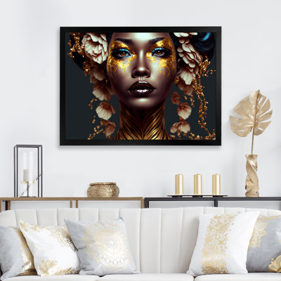 Femme florale dorée et noire, femme I - impressions sur toile afro-américaine