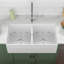 Évier de cuisine à double cuve de style campagnard à deux cuves Lofeyo - Évier en porcelaine réfractaire à tablier frontal avec double cuve divisée 50/50, lavabo profond à finition blanche ultrabrillante et durable