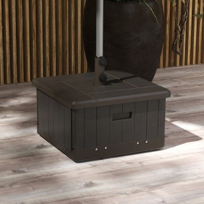 Table de parasol remplissable de 175 lb, 31 po, brun, avec roulettes et poignées pour une base portable amusante, facile à manipuler à l'extérieur