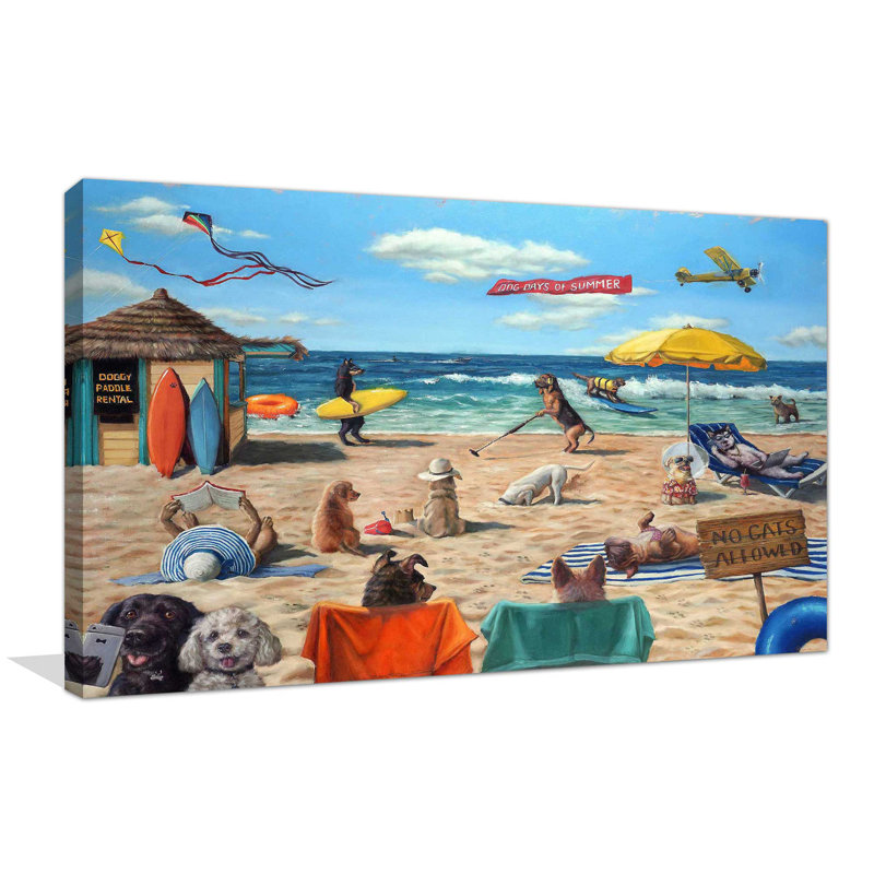 Dog Beach par - Peinture, Toile tendue, H 18 po x l 30 po x P 1 po