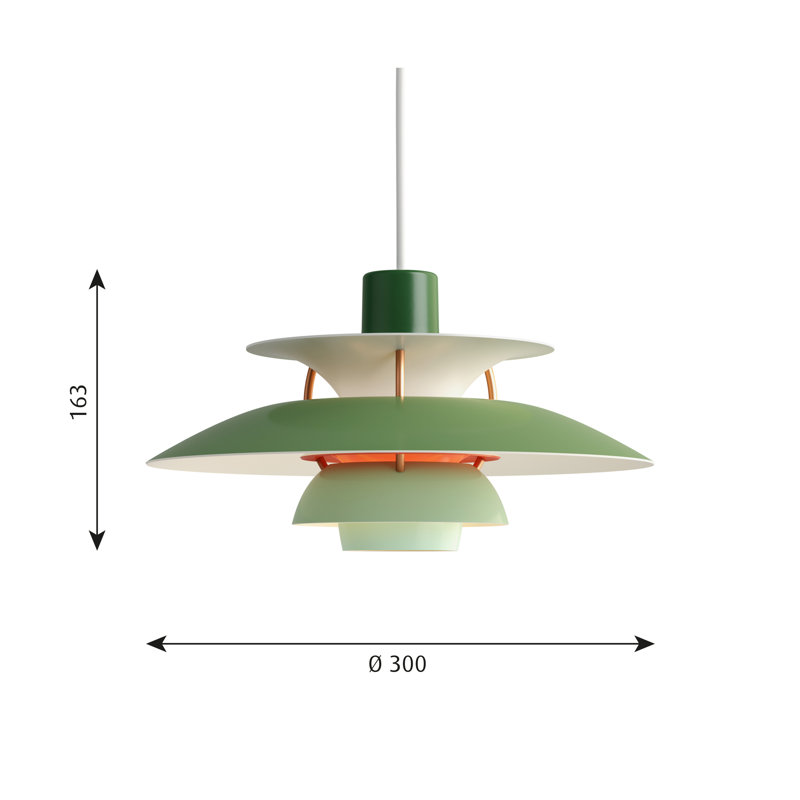 PH 5 1 - Light Pendant, 6.4" H x 11.8" W x 11.8" D, Hues of Green