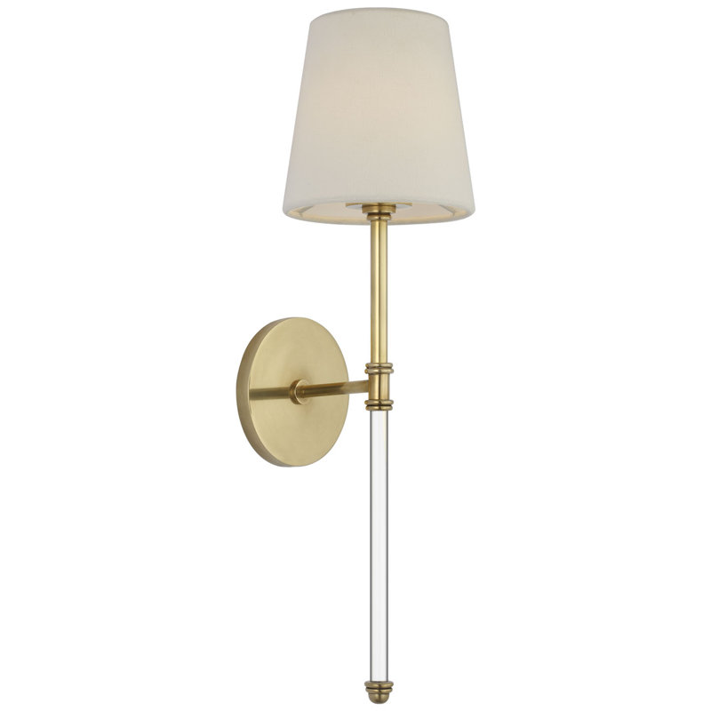 Suzanne Kasler Camille 20" Cordless Sconce with Linen Shade, Hand-Rubbed Antique Brass