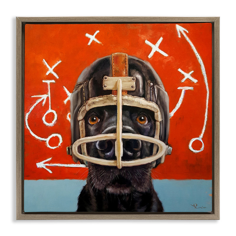 Chien dans un casque de football, Cadre flottant orme Montalcino, H 18 po x l 18 po