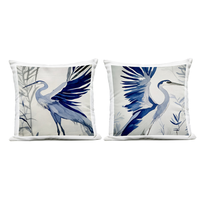 Ensemble de coussins 2 pièces Whimsical Blue Beach Birds, Oiseaux bleus