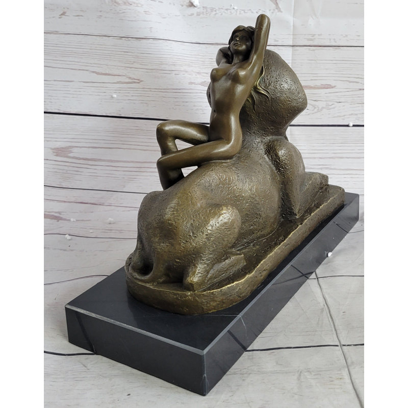 Statue SPHINX par T. Herlinger (1904), sculpture en bronze, figure féminine, base en marbre