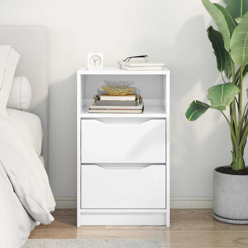 40cm W Manufactured Wood Bedside Table, High Gloss White