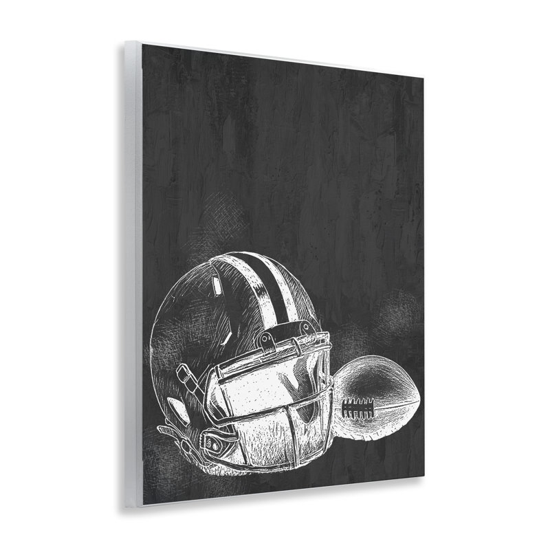 Plaque murale casque et ballon de football monochrome, design par Kim Allen