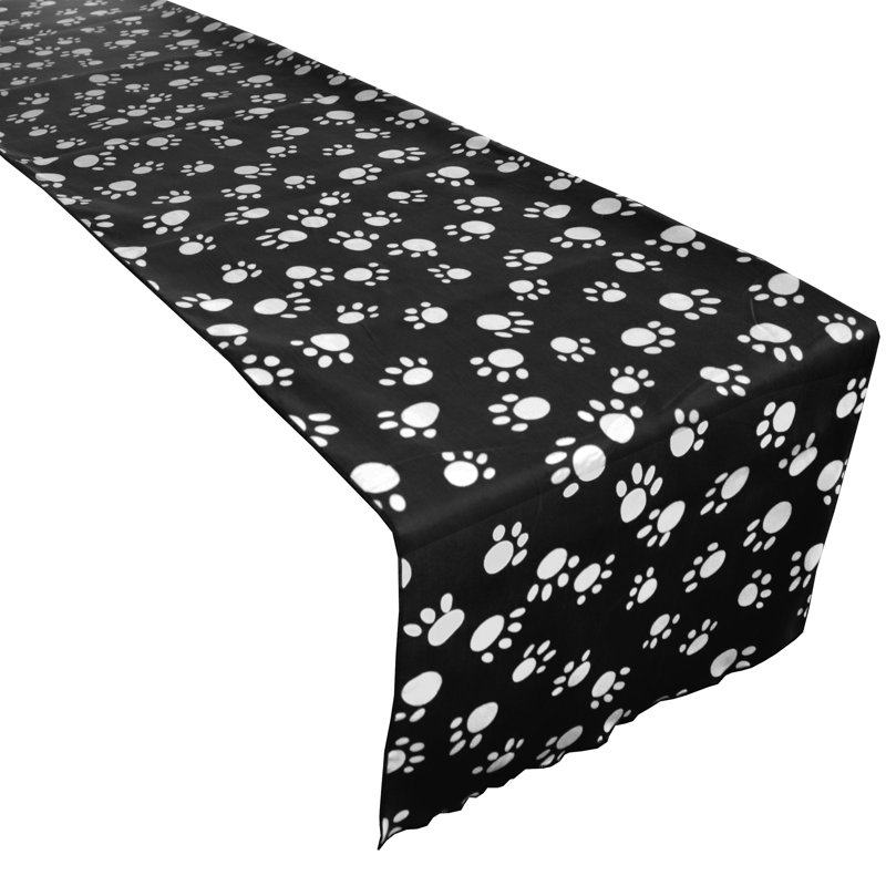 Paw Print Table Runner,  144" x 12"  , White on Black