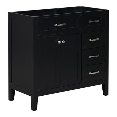 Base d'armoire de salle de bain 36 po. Meuble-lavabo autoportant noir avec tiroirs. Bois massif et fabrication. Rangement moderne. Assemblage requis Élégant et assemblé. Teinture- Meubles.
