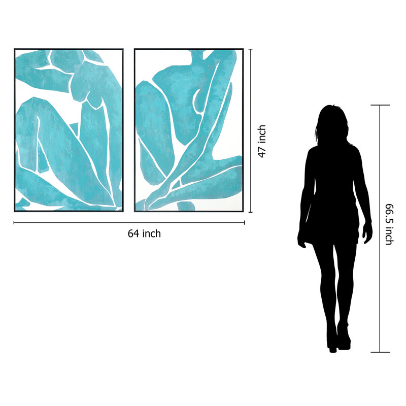 Ensemble d'art mural en toile turquoise nude - 32 "x 47" - (ensemble de 2)