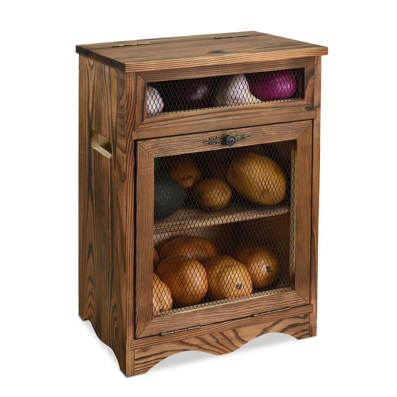 Boîte de rangement en bois pour bac à pommes de terre et oignons, armoire de comptoir, boîtes à pain en bois, rangement pour pommes de terre, station café, couleur rustique